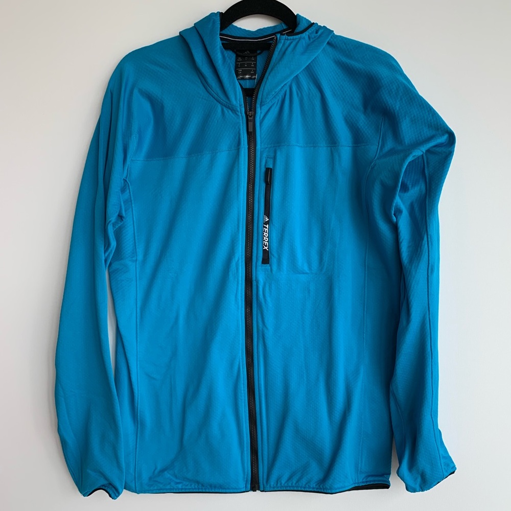 Adidas Mens Tracerocker Hooded Fleece Top Aqua